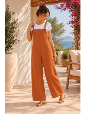 Palena PLNL6141 – Doğal Müslin Kumaş Yumuşacık Salopet - Camel