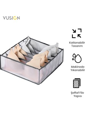Vusign Vusıgn VS521 Fileli Iç Çamaşırı Düzenleyici Organizer 6 Bölmeli 32 x 32 x 12 cm Beyaz