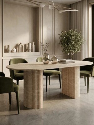 Miarik Design Briella-Traverten Mermer Yemek Masası