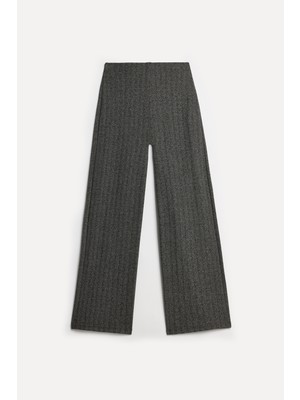 Mudo Kadın Kahverengi Balıksırtı Desenli Wide Leg Örme Pantolon