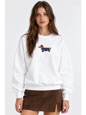 Hiccup Kadınlar Oversize Nakışlı Sweatshirt Fildişi Doğal