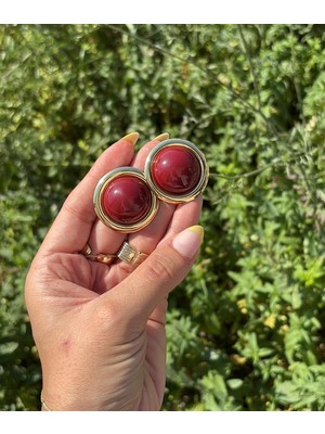 Shop Krutzo Bordo Gold Detaylı Yuvarlak Küpe