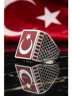 Prestige Gümüş Ay Yıldızlı Mineli 925 Ayar Gümüş Yüzük 903127