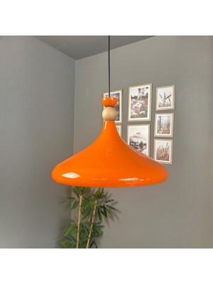 Bamyum Parlak Turuncu Ahşap Şapka Tekli Avize Sarkıt Salon Mutfak Cafe Butik Lamba Aydınlatma Avizeler