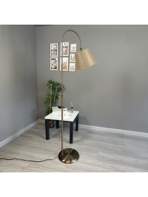 Bamyum Cotella Kumaş Dokulu Koyu Bej Eskitme Gövde Lambader Modern Dekoratif Metal Zemin Lambası