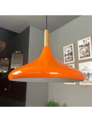 Bamyum Champion Parlak Turuncu Ahşap Tekli Avize Sarkıt Salon Mutfak Cafe Butik Lamba Aydınlatma Avizeler