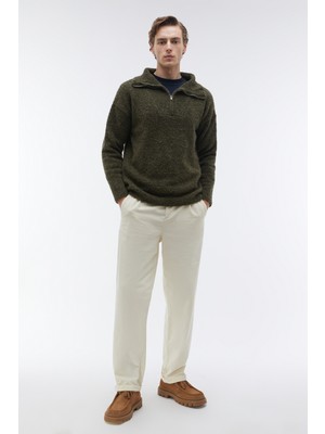 Mudo Erkek Bej Rengi Loose Fit Kadife Pantolon