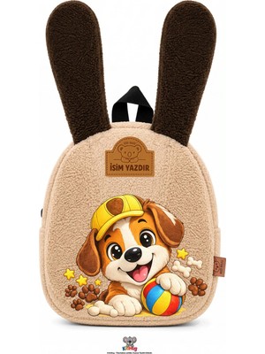 Kidhug Isime Özel Çanta Çocuk Köpek Sırt Baskılı Bej Unisex Çocuk Çantası Anaokulu - Kreş 0 - 8 Yaş En Güzel Hediye Seçeneği