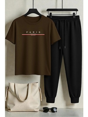 Unisex Paris Tasarım Baskılı Tişört - 2'li Eşofman Takımı
