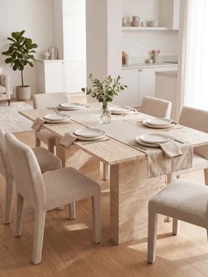 Miarik Design Artemis- Traverten Mermer Yemek Masası