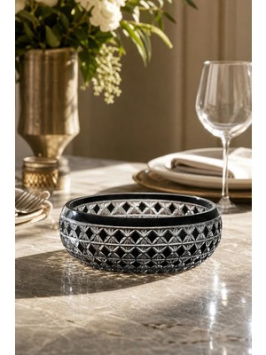 Kristal Market El Yapımı Kristal Desenli 28 cm Dekoratif Sunumluk Sofra Sunum Kasesi