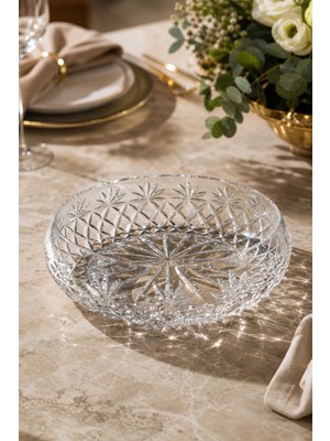 Kristal Market El Yapımı Kristal Palm Desenli 28 cm Dekoratif Sunumluk Kase