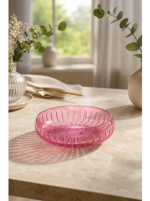 Kristal Market El Yapımı Kesme Kristal Vertical Desen 28 cm Dekoratif Sunumluk Sofra Sunum Kasesi