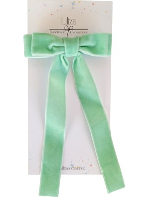 Liliza Accessories Su Yeşili Kadife Uzun Kuyruklu Otomatik Fiyonk Toka