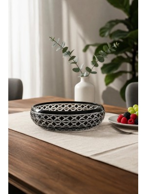 Kristal Market El Yapımı Kristal Bodrum Oval Desen 28 cm Dekoratif Sunumluk Sofra Sunum Kasesi