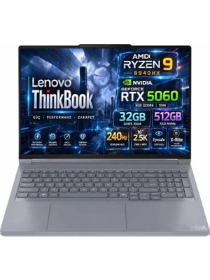 Lenovo ThinkBook 16p G6 ADR AMD Ryzen 9 8940HX 32GB 512GB SSD RTX 5060 8GB (115W) 16'' WQXGA (2560x1600) IPS 240Hz Freedos Taşınabilir Bilgisayar 21U00014TX