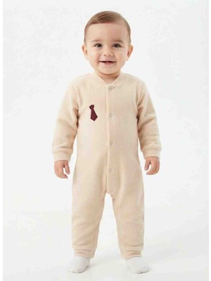 Güler Butik Kışlık Termal Soft Dokulu Mürdüm Kravat Detaylı Bebek Tulumu