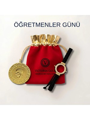 Victoria Gold Tam Altın Yeni Tarihli 2026 (Kulplu 22 Ayar) (Öğretmenlere Özel Bileklik Hediye)