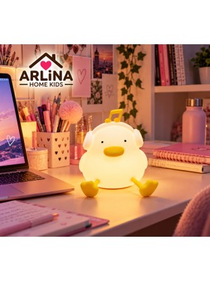 Arlina Home Kids Sevimli Ördek Gece Lambası Rgb Renk Değiştiren Dokunmatik Silikon Bebek Çocuk Odası Şarjlı LED