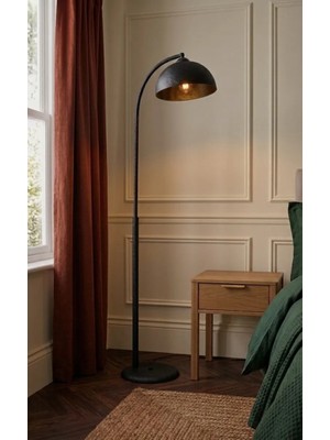 Avizade Nebula Siyah Metal Retro Lambader-Modern Salon Aydınlatması-Eğimli Başlıklı Dekoratif Köşe Lambası