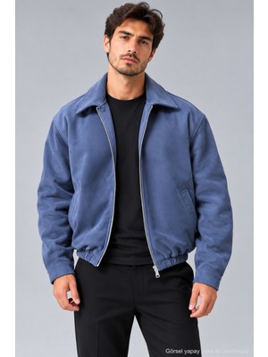 Quhox Erkek Süet Bomber Ceket - Lacivert