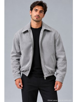 Quhox Erkek Süet Bomber Ceket - Gri