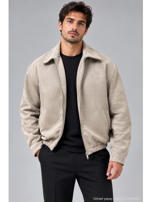 Quhox Erkek Süet Bomber Ceket - Bej