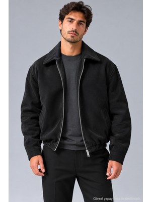 Quhox Erkek Süet Bomber Ceket - Siyah