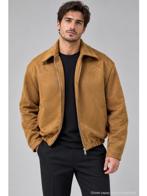 Quhox Erkek Süet Bomber Ceket - Camel