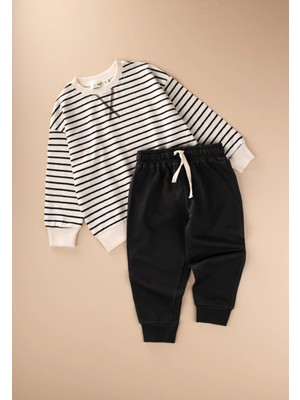 Cigit Çizgili Sweatshirt Takım 2-8 Yaş Siyah Çizgili
