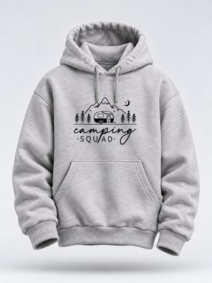North Whiskers Camping Squad Baskılı Unisex Hoodie – Kamp ve Karavan Temalı Kapüşonlu Sweatshirt
