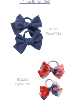 Liliza Accessories 4lü Lastik Toka Seti Çiçekli ve Lacivert Fiyonk Toka