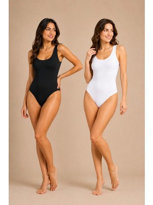QKK 2'li Kadın Kalın Askılı Pamuklu Çıtçıtlı Body