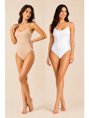 QKK 2'li Kadın Ince Askılı Pamuklu Çıtçıtlı Body