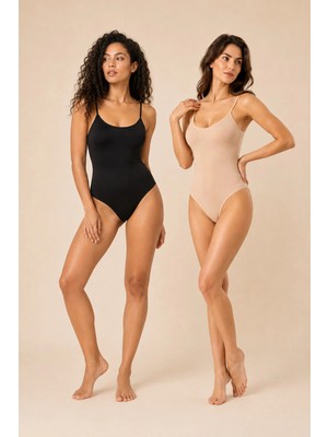 QKK 2'li Kadın Ince Askılı Pamuklu Çıtçıtlı Body