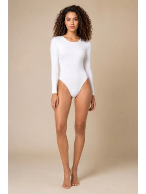 QKK Kadın Uzun Kollu Bisiklet Yaka Pamuklu Çıtçıtlı Body
