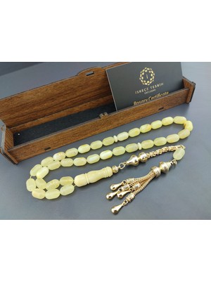 İskeçe Tesbih Ahşap Kutulu 475 Ayar Gümüş Püsküllü El Boy Ukrayna Kaya Damla 23.18 Gr. Sertifikalı 10661