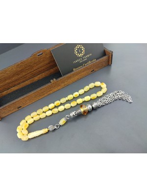 İskeçe Tesbih Ahşap Kutulu 475 Ayar Gümüş Püsküllü El Boy Ukrayna Kaya Damla 12.14 Gr. Sertifikalı 10666