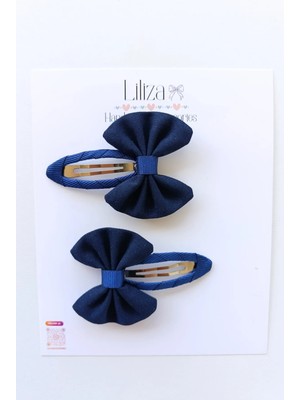 Liliza Accessories Lacivert Mini Fiyonklu 2li Çıtçıt Toka Seti