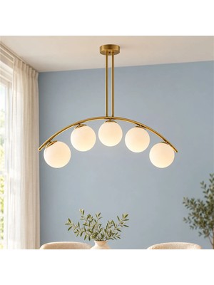 Apliqa Fralde 5 Li Gold Retro Avize 100cm x 60cm Mutfak Cafe Restoran İçin Şık Tasarım