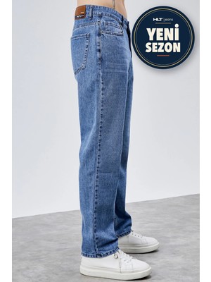 Hlt Jeans Erkek Açık Mavi Straight Baggy Fit Bol Kesim %100 Pamuk Denim Loose Jeans Kot Pantolon Chris