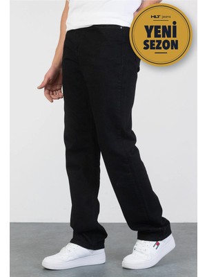 Hlt Jeans Erkek Siyah Straight Baggy Fit Likrasız Rahat Kesim %100 Pamuk Loose Jean Pantolon ADAM