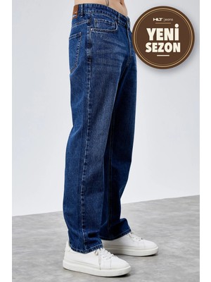 Hlt Jeans Erkek Mavi Yıkamalı Straight/Baggy Fit %100 Pamuk Jean Kot Pantolon LEO