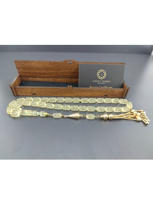 İskeçe Tesbih Ahşap Kutulu 475 Ayar Gümüş Püsküllü Kalem Işçilikli Ukrayna Kaya Damla 31.03  Gr. Sertifikalı 10685