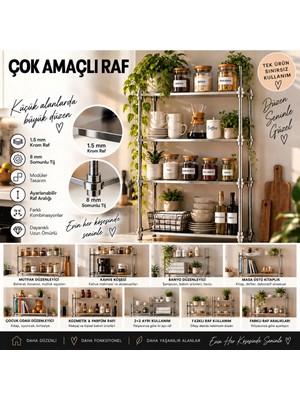 Store Çok Fonksiyonlu Modüler Metal Raf ve Düzenleyici - 8 Raflı Set