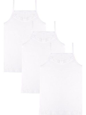 Domikids  Kız Çocuk Çamaşır Penye  Beyaz Atlet 3'lü Paket