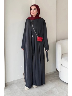 Tesettür Diyarı Fenal Petek Modal Kumaş Kemerli 3' Lü Abaya Takım- Antrasit