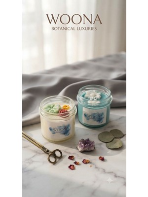 Woona Doğal Soya Wax Kavanoz Mum 2' Li Set - Vanilya ve Amber Kokulu Kavanoz Mum El Yapımı Doğal Soya Wax Premium Kokulu Mum Seti