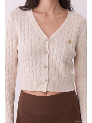 Quzu 27KTRK02751 Crop Triko Krem