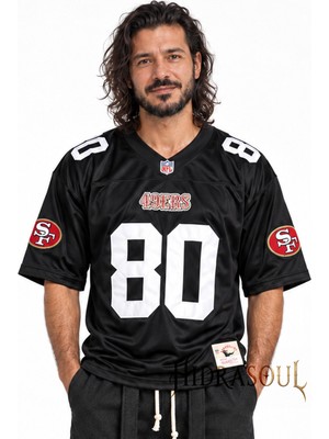 Dayıbalı San Francisco 49ERS 80 Siyah Forma Nakış Detaylı Oversize Nfl Amerikan Futbolu Forması